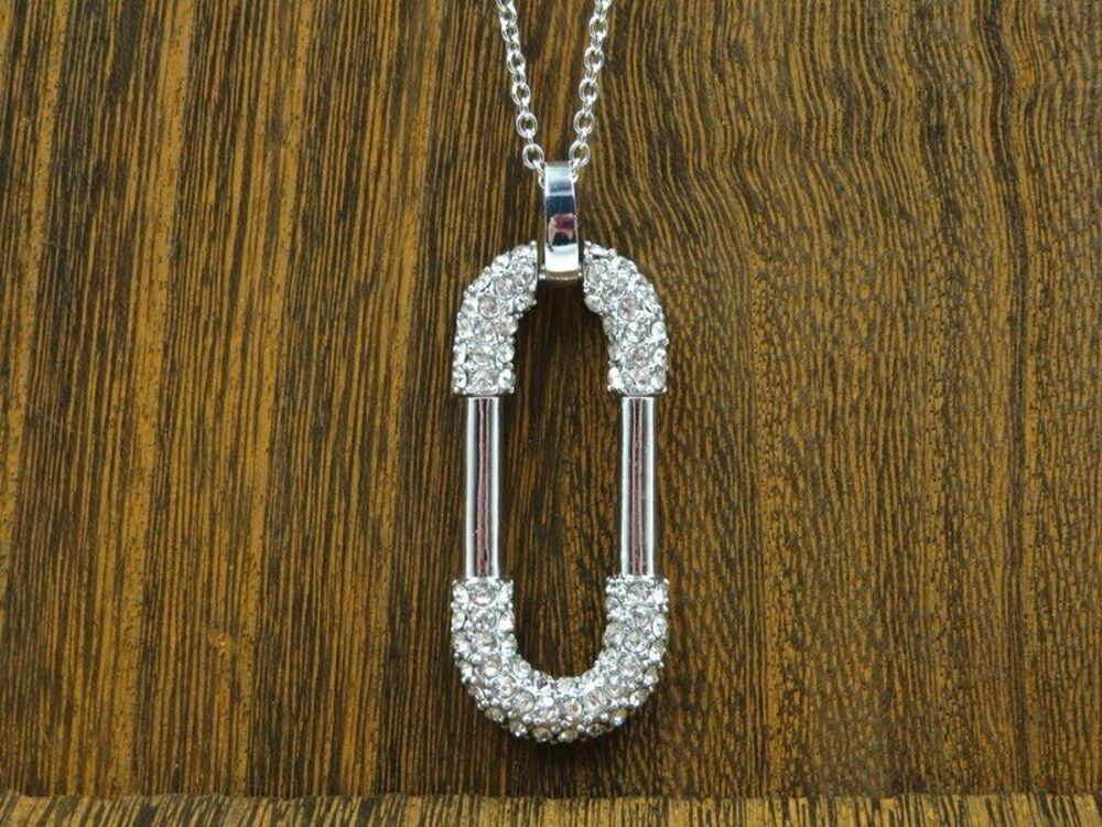 ANN TAYLOR Womens Necklace Silver Chain Rhinestone Buckle Pendant 16"